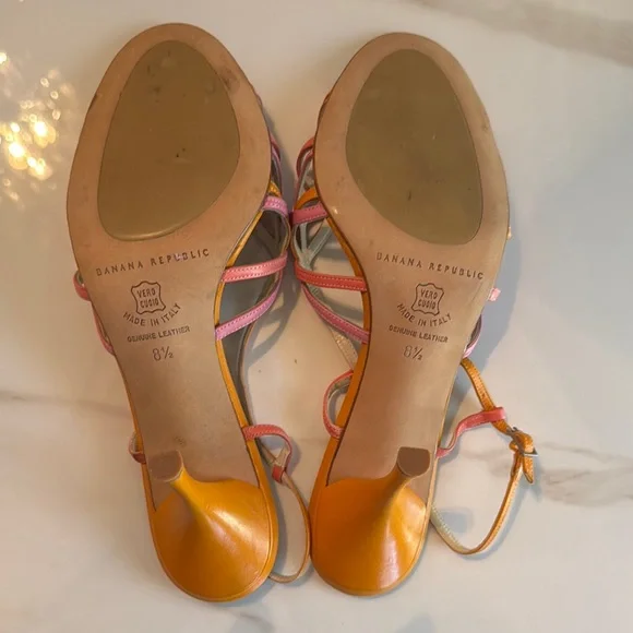 NEW Banana Republic Orange and Pink Sandals with Cross-Straps 4” heel Leather 🤩😍 - Picture 4 of 7